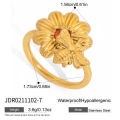 18KG orange diamond inlaid flower stainless steel necklace bracelet earrings