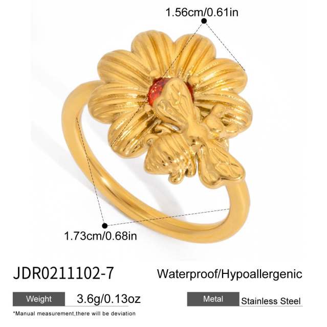 18KG orange diamond inlaid flower stainless steel necklace bracelet earrings