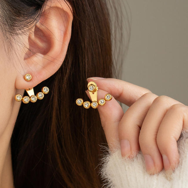 Stainless Steel Earrings for Women delicate diamond ball bead jacket earrings for women