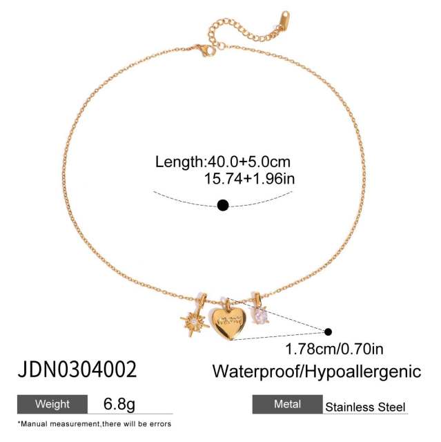 Valentines's day gift diamond heart stainless steel necklace bracelet rings set