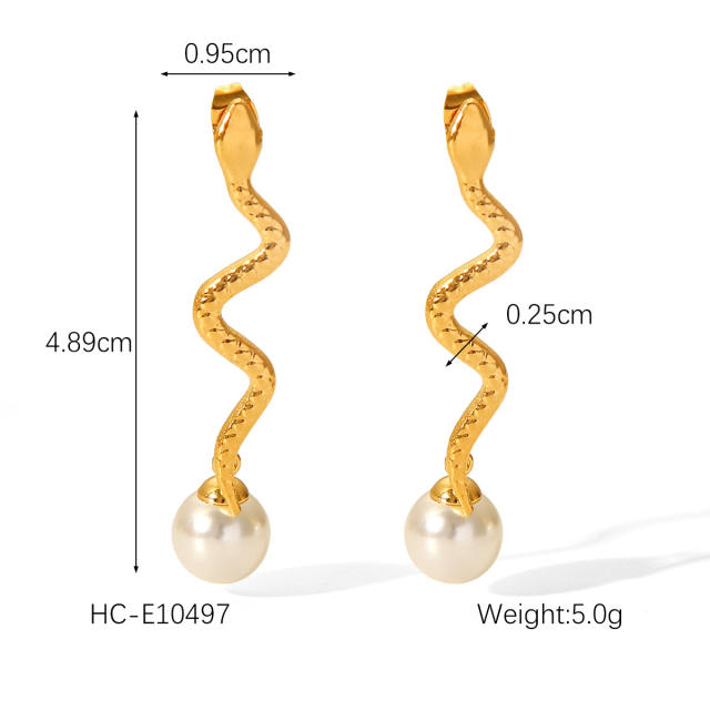 French Retro Earrings 18K Gold Stainless Steel Earrings pearl inlaid earrings for women