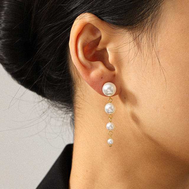 French Retro Earrings 18K Gold Stainless Steel Earrings pearl inlaid earrings for women