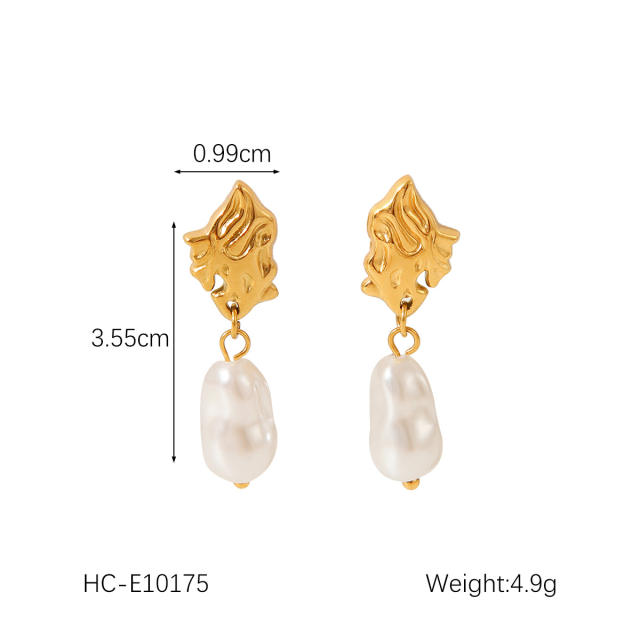 French Retro Earrings 18K Gold Stainless Steel Earrings pearl inlaid earrings for women