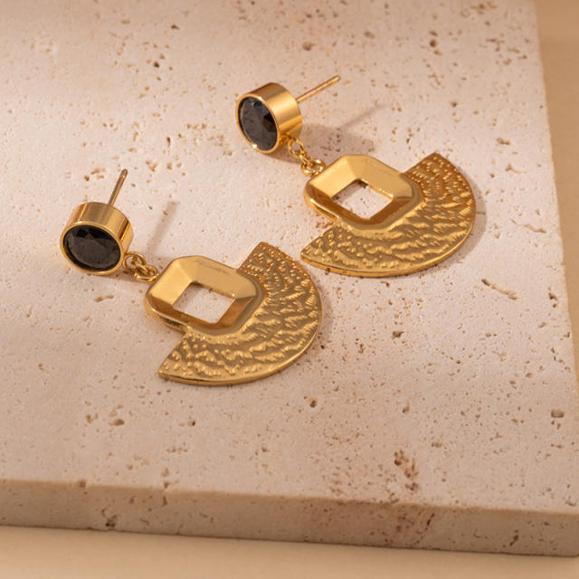 Vintage geometric circle fan shape stainless steel earrings dangle earrings