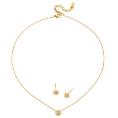 Sweet Style Zircon Necklace stainless Steel necklace set
