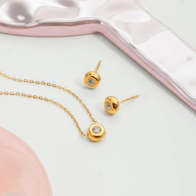 Sweet Style Zircon Necklace stainless Steel necklace set