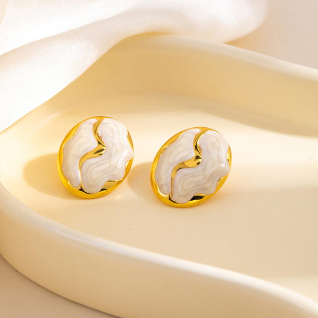 Stainless Steel earrings Retro Irregular Oval enamel Earrings for Women
