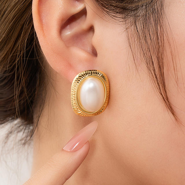 Stainless Steel Earrings vintage Pearl Earrings for women