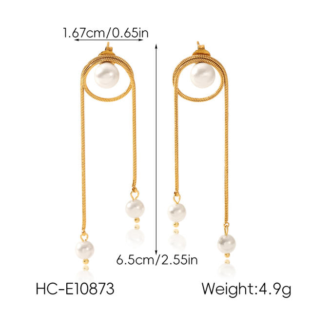 French Retro Earrings 18K Gold Stainless Steel Earrings pearl inlaid earrings for women