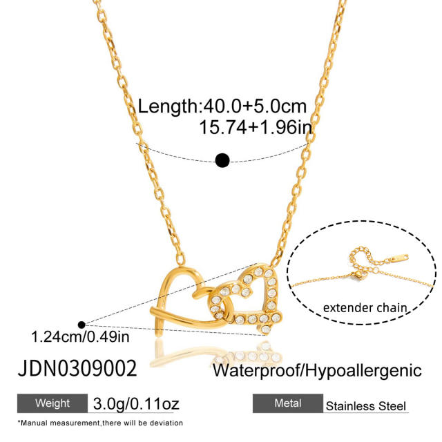 Valentines's day gift diamond heart stainless steel necklace bracelet rings set
