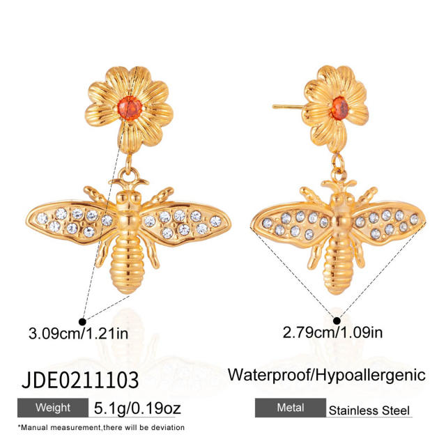 18KG orange diamond inlaid flower stainless steel necklace bracelet earrings
