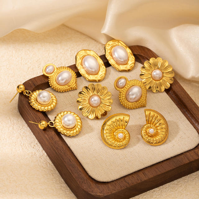Stainless Steel earrings Flower Earrings for Women pearl earrings