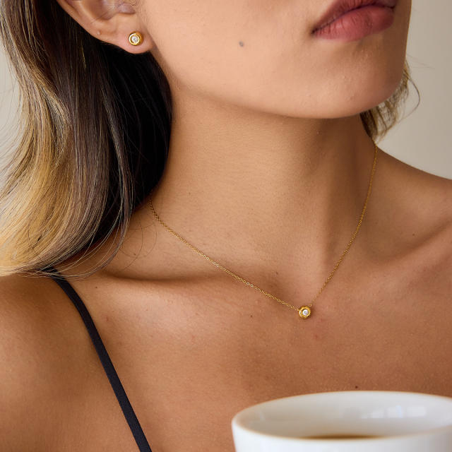 Sweet Style Zircon Necklace stainless Steel necklace set