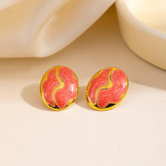 Stainless Steel earrings Retro Irregular Oval enamel Earrings for Women