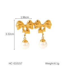 French Retro Earrings 18K Gold Stainless Steel Earrings pearl inlaid earrings for women