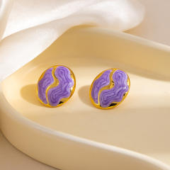 Stainless Steel earrings Retro Irregular Oval enamel Earrings for Women