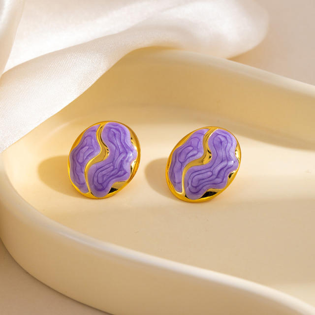 Stainless Steel earrings Retro Irregular Oval enamel Earrings for Women
