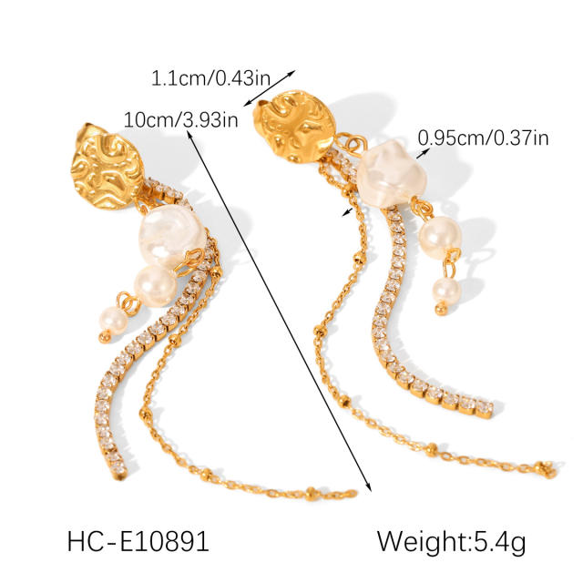 French Retro Earrings 18K Gold Stainless Steel Earrings pearl inlaid earrings for women