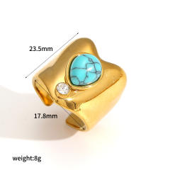 New Geometric Natural Stone Stainless Steel Ring for Women turquoise stone rings