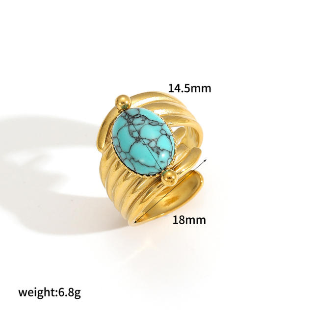 New Geometric Natural Stone Stainless Steel Ring for Women turquoise stone rings