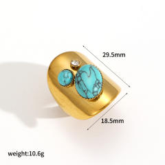 New Geometric Natural Stone Stainless Steel Ring for Women turquoise stone rings