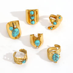New Geometric Natural Stone Stainless Steel Ring for Women turquoise stone rings