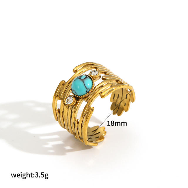 New Geometric Natural Stone Stainless Steel Ring for Women turquoise stone rings