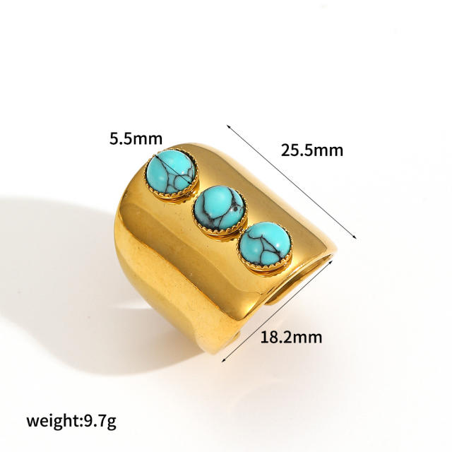 New Geometric Natural Stone Stainless Steel Ring for Women turquoise stone rings