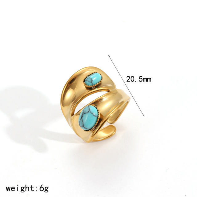 New Geometric Natural Stone Stainless Steel Ring for Women turquoise stone rings