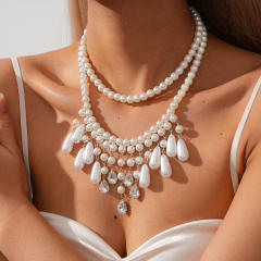 Imitation pearl drop tassel layer necklace baroque necklace