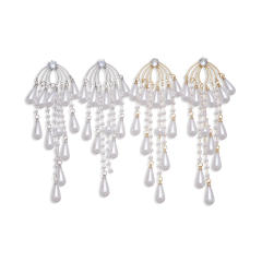 Silver needle imitation pearl drop tassel long earrings for party wedding