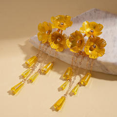 Color painting flower crystal bead tassel long necklace