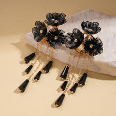 Color painting flower crystal bead tassel long necklace