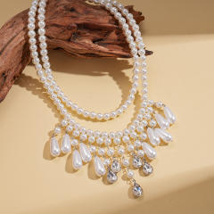 Imitation pearl drop tassel layer necklace baroque necklace