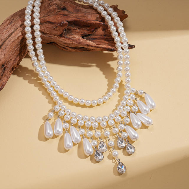 Imitation pearl drop tassel layer necklace baroque necklace
