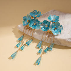 Color painting flower crystal bead tassel long necklace