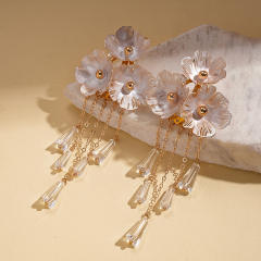 Color painting flower crystal bead tassel long necklace