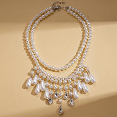 Imitation pearl drop tassel layer necklace baroque necklace