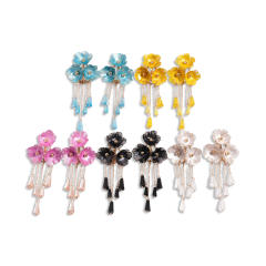 Color painting flower crystal bead tassel long necklace