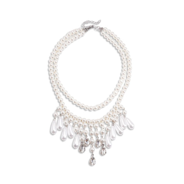 Imitation pearl drop tassel layer necklace baroque necklace