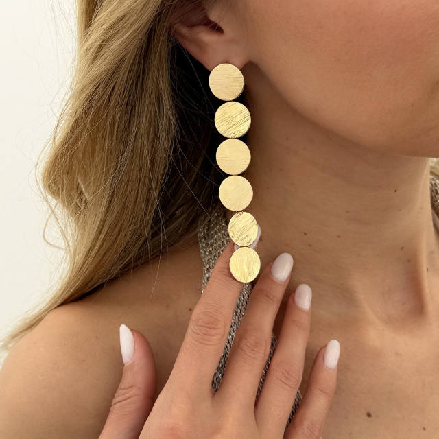 Simple metal round piece alloy necklace earrings set
