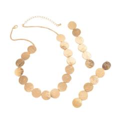 Simple metal round piece alloy necklace earrings set