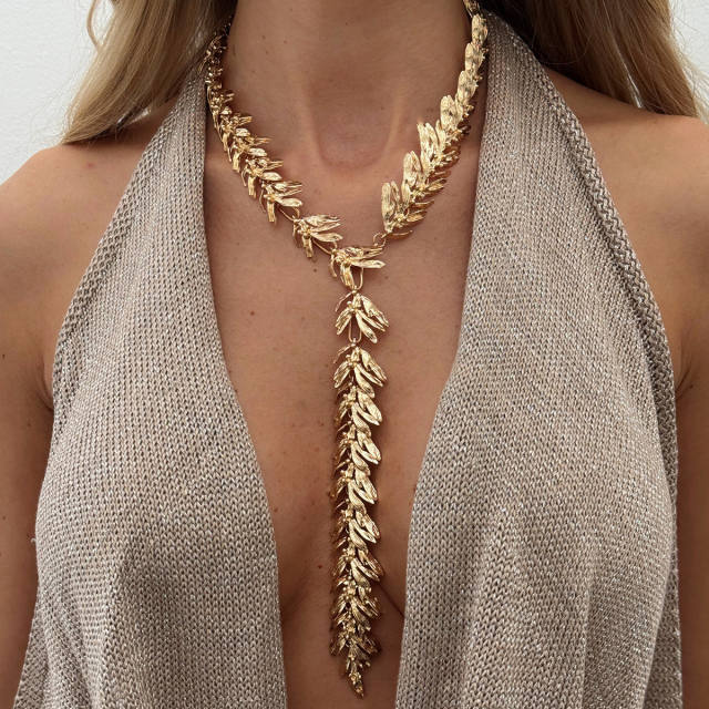 Creative gold silver color alloy wheat ears necklace earrings set