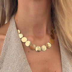 Simple metal round piece alloy necklace earrings set