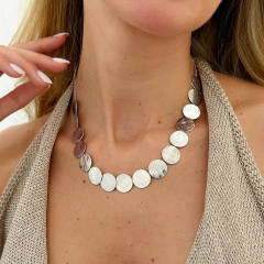 Simple metal round piece alloy necklace earrings set