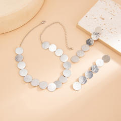Simple metal round piece alloy necklace earrings set