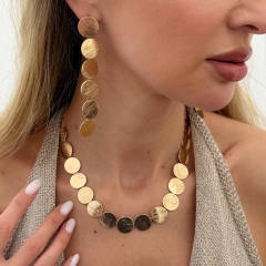 Simple metal round piece alloy necklace earrings set