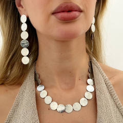 Simple metal round piece alloy necklace earrings set