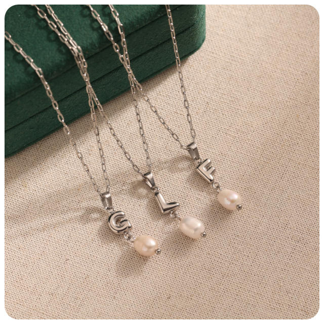 Real Pearl Stainless Steel Necklace Simple initial pendant necklace