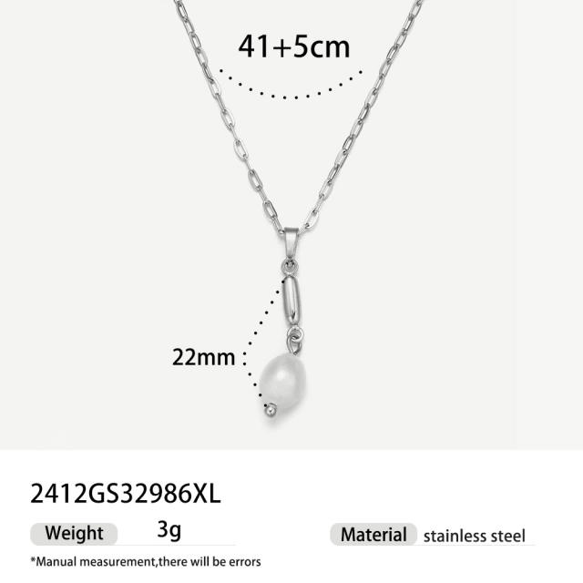Real Pearl Stainless Steel Necklace Simple initial pendant necklace